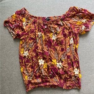 Rachel Zoe Red and Yellow Smocked Short Sleeve Blouse